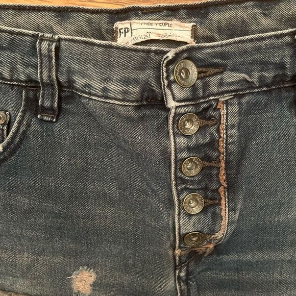 Free People Black Jean Shorts Distressed Cut-Off Style - Picture 7 of 8